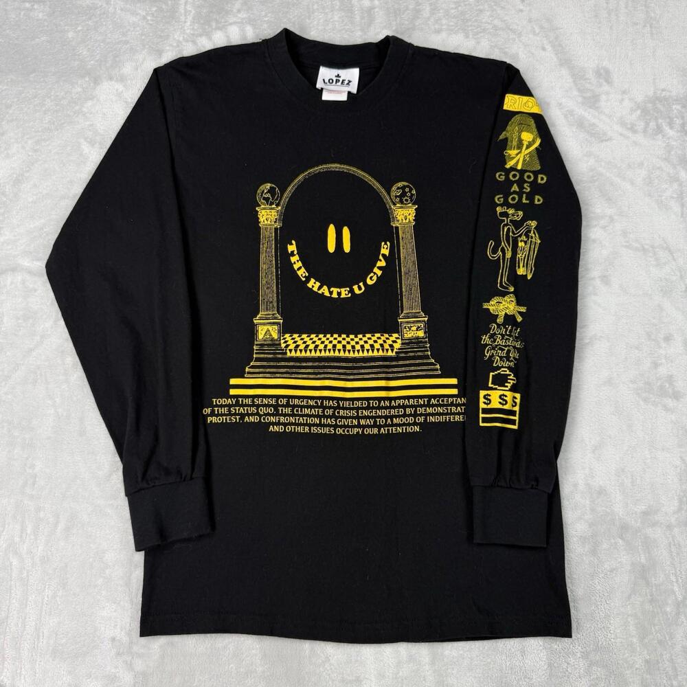 Lopez Montreal Long Sleeve Graphic Shirt Black Yellow Print Made In Canada Sz M